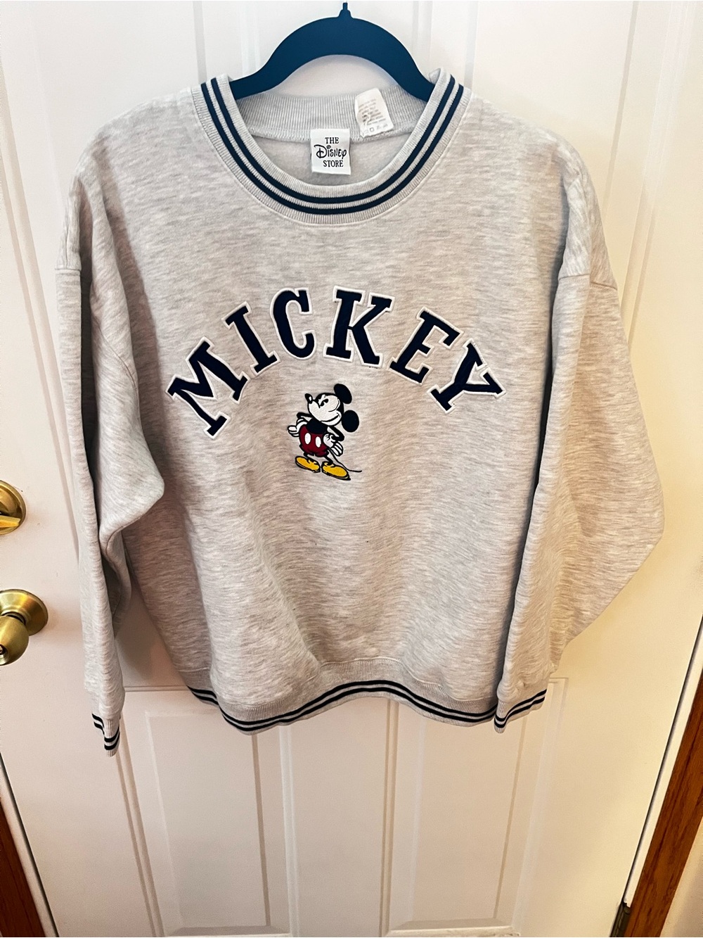 Disney Store Mickey Mouse Gray Varsity Sweatshirt Medium Retro Collegiate
